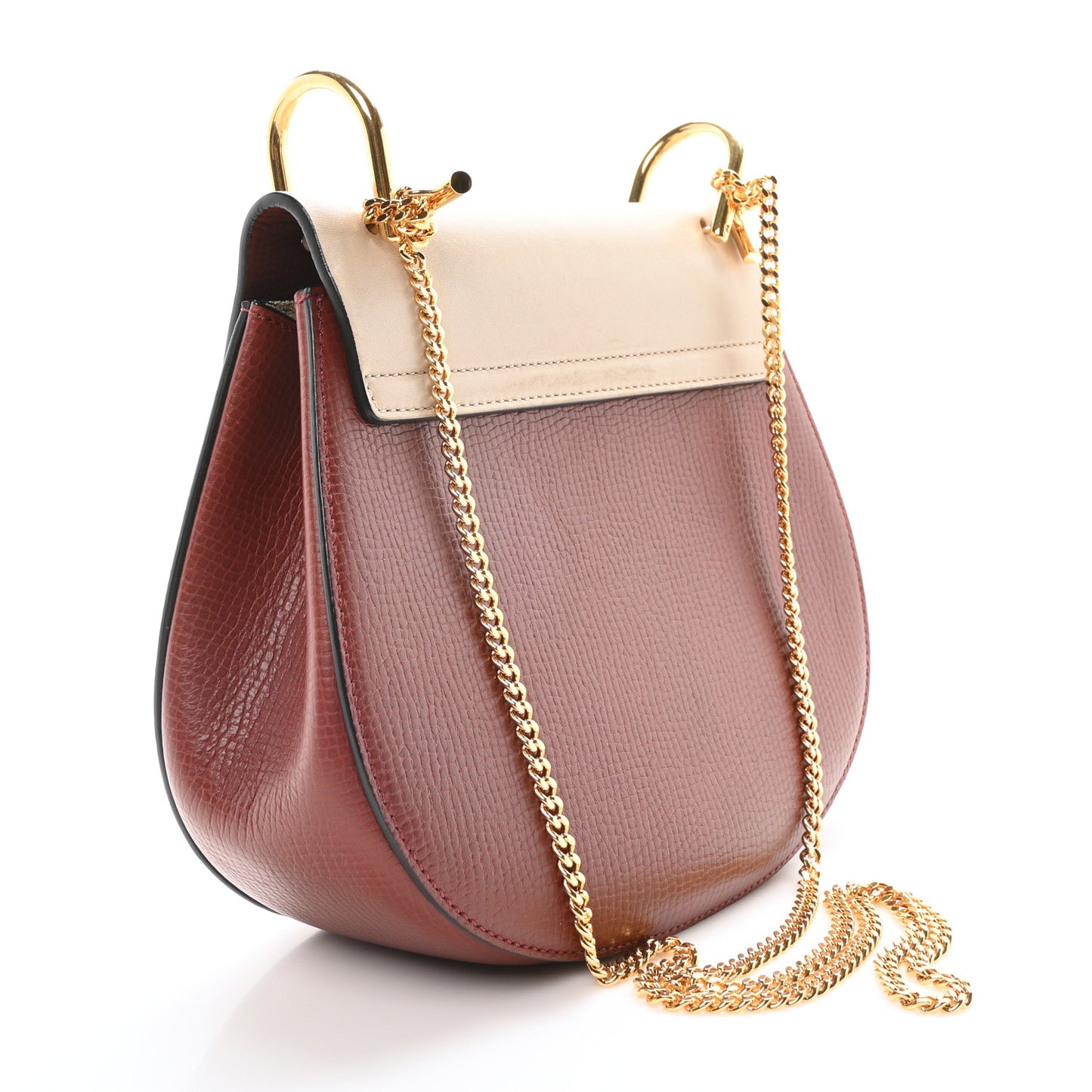 Grained Calfskin Lambskin Bi-Color Drew Shoulder Bag Beige Brown