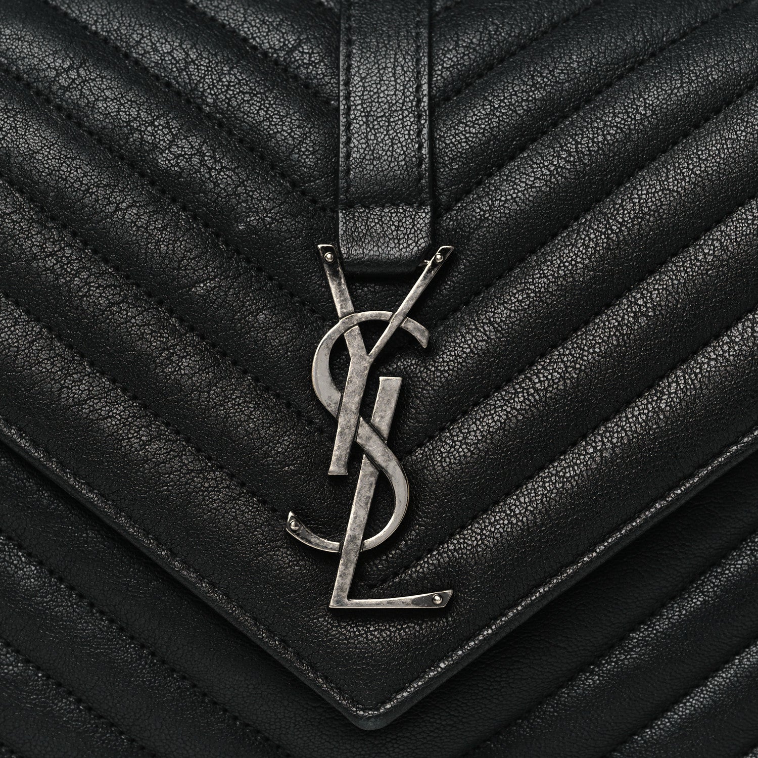 Saint Laurent Sheepskin Matelasse Chevron Monogram Medium College Bag Black 8 of 10