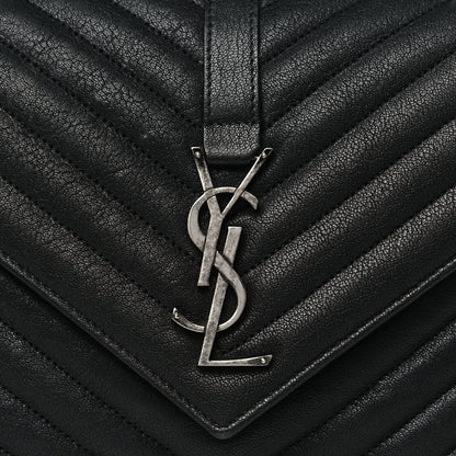 Saint Laurent Sheepskin Matelasse Chevron Monogram Medium College Bag Black 8 of 10