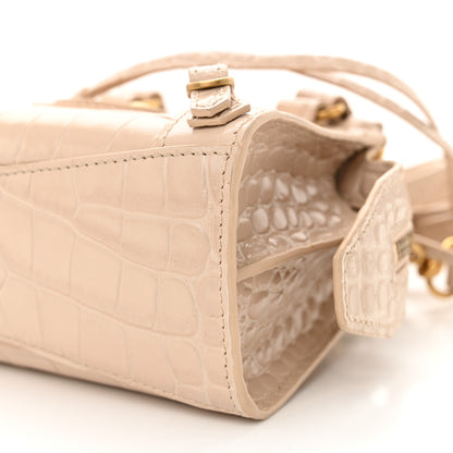 Balenciaga Shiny Supple Calfskin Crocodile Embossed Neo Classic Gold Hardware Nano City Crossbody Light Beige 9 of 13