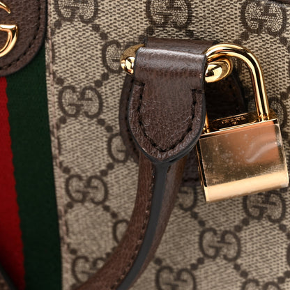Gucci GG Supreme Monogram Textured Dollar Calfskin Web Medium Ophidia Top Handle Bowler Bag Beige Ebony New Acero 12 of 15