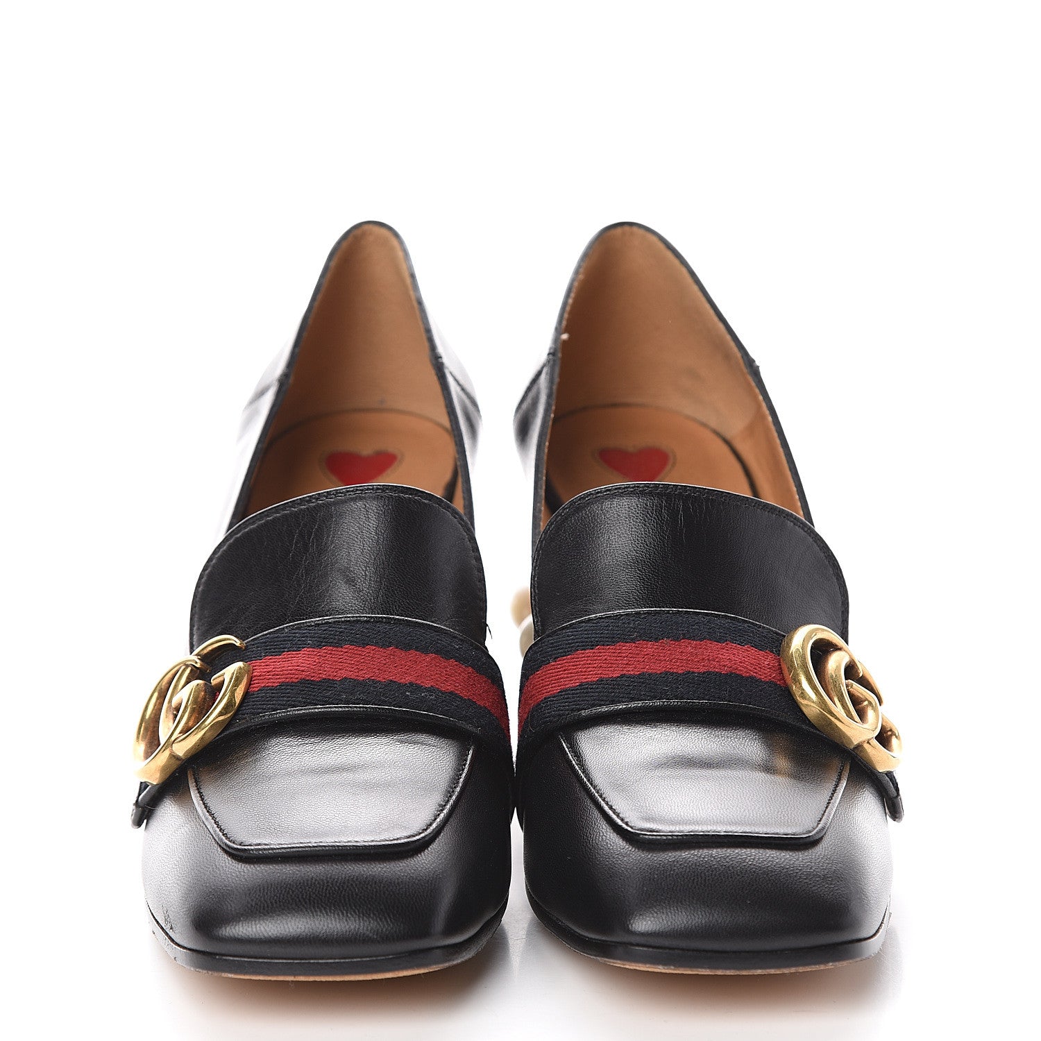 Gucci Malaga Kid Web Pearl Embellished Peyton 75mm Loafer Pumps 37 Black 2 of 6