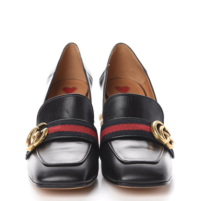 Gucci Malaga Kid Web Pearl Embellished Peyton 75mm Loafer Pumps 37 Black 2 of 6