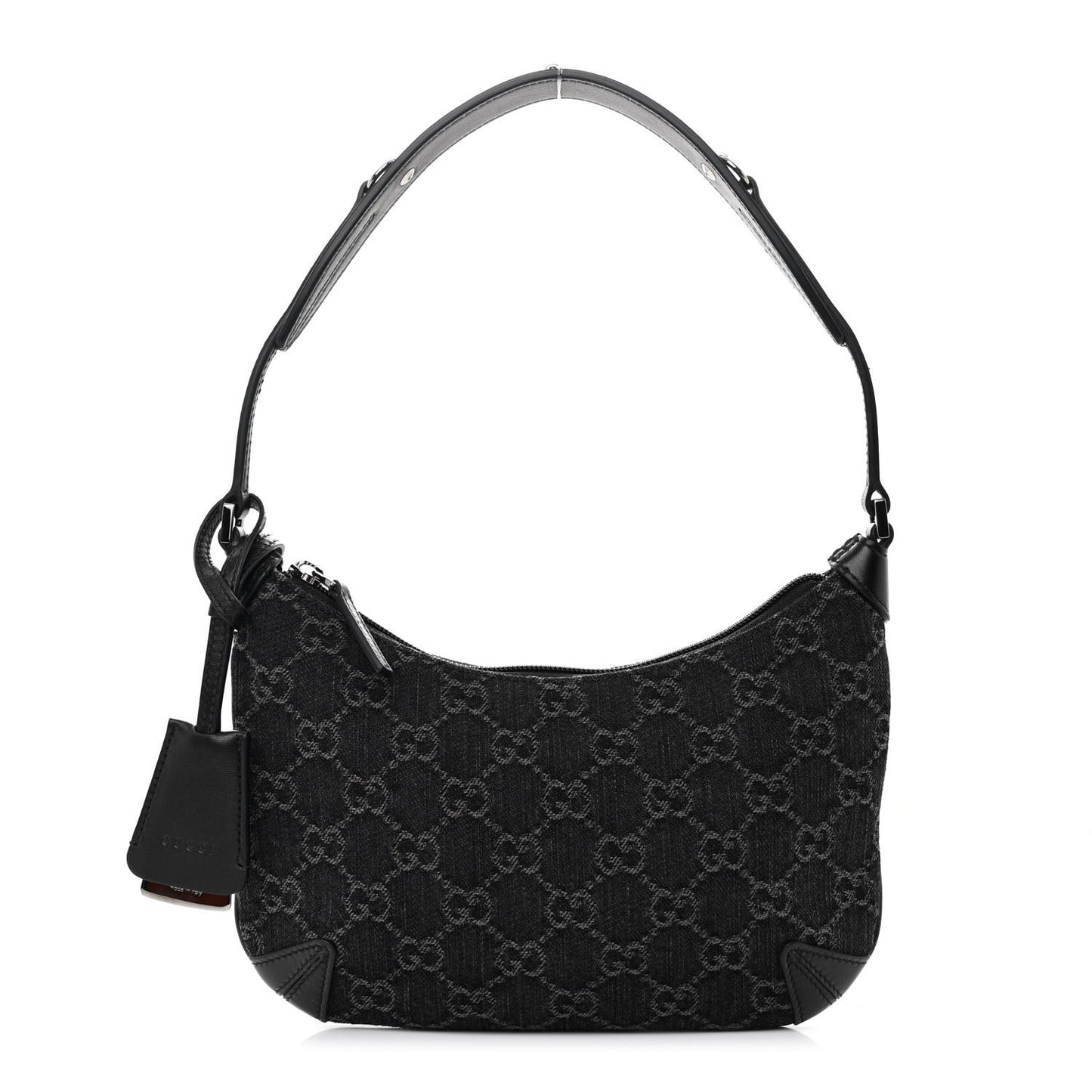 Jacquard Black Denim GG Monogram Horsebit Slim Small Shoulder Bag Black Grey