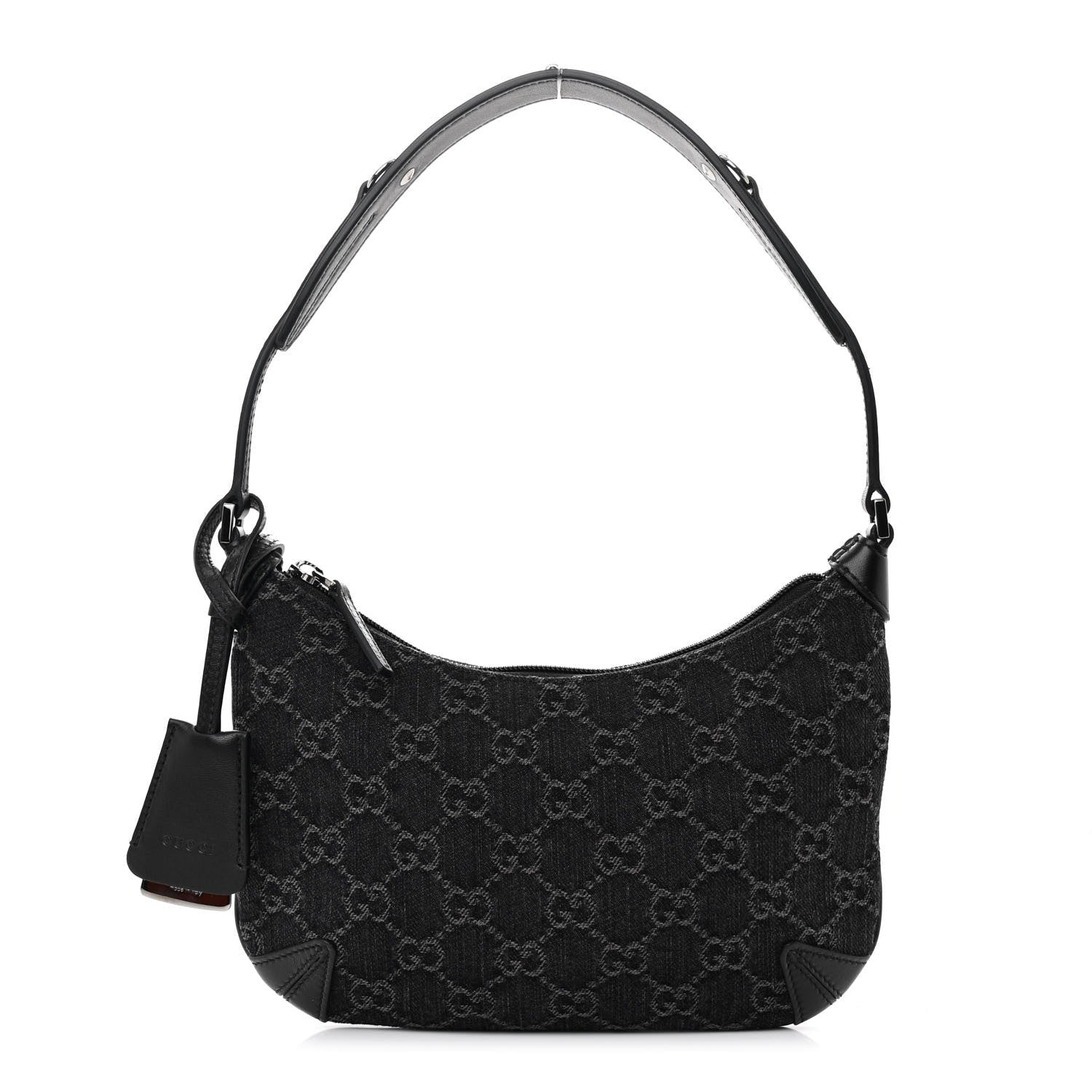 Gucci Jacquard Black Denim GG Monogram Horsebit Slim Small Shoulder Bag Black Grey 1 of 10
