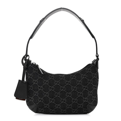 Gucci Jacquard Black Denim GG Monogram Horsebit Slim Small Shoulder Bag Black Grey 1 of 10