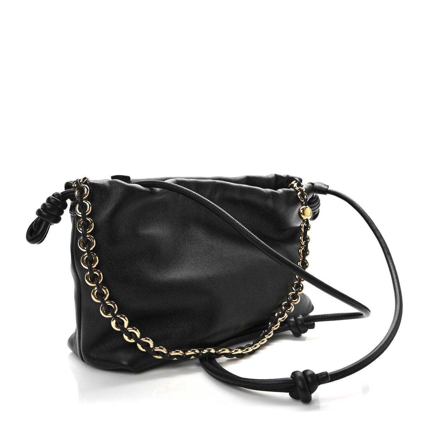 Mellow Nappa Donut Chain Flamenco Knot Clutch Black