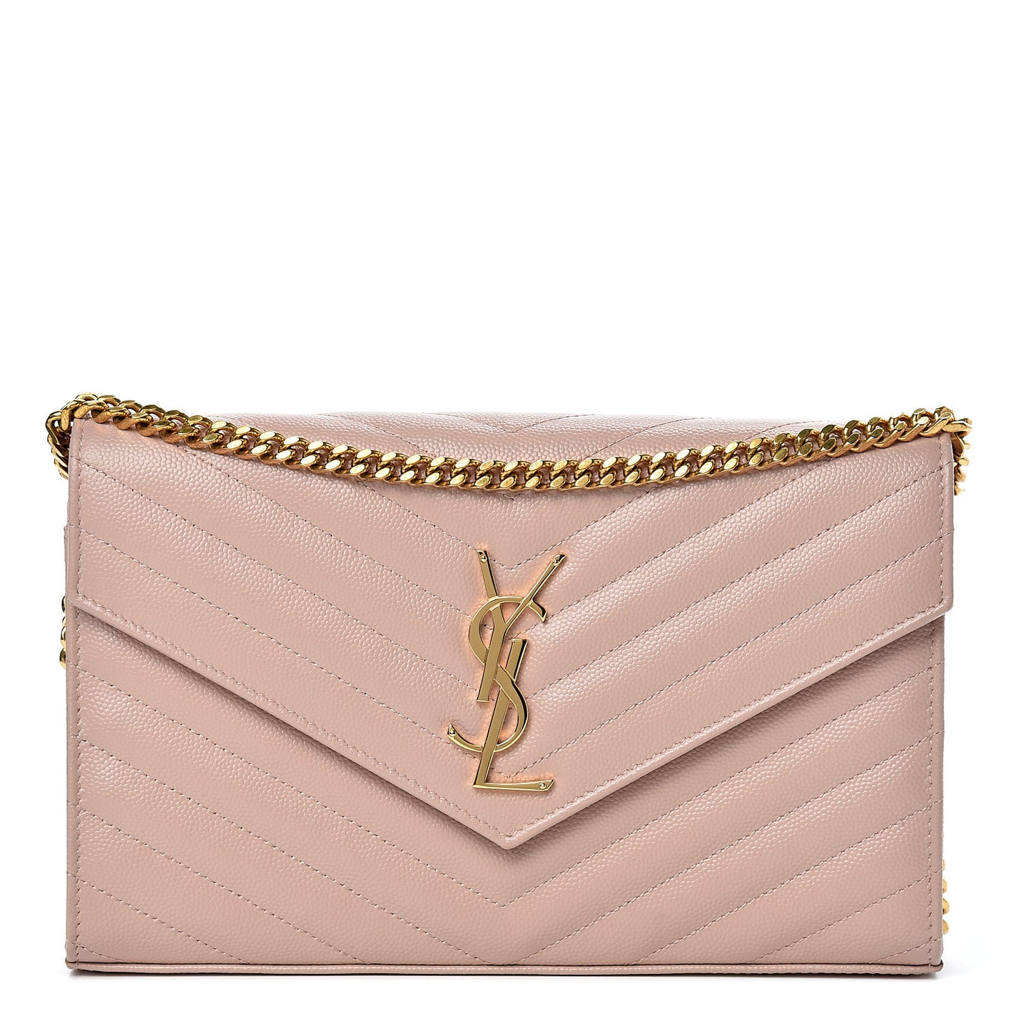Grain De Poudre Matelasse Chevron Monogram Chain Wallet Rose Antic