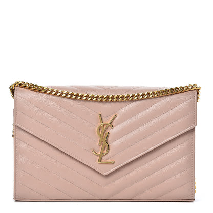 Saint Laurent Grain De Poudre Matelasse Chevron Monogram Chain Wallet Rose Antic 1 of 9