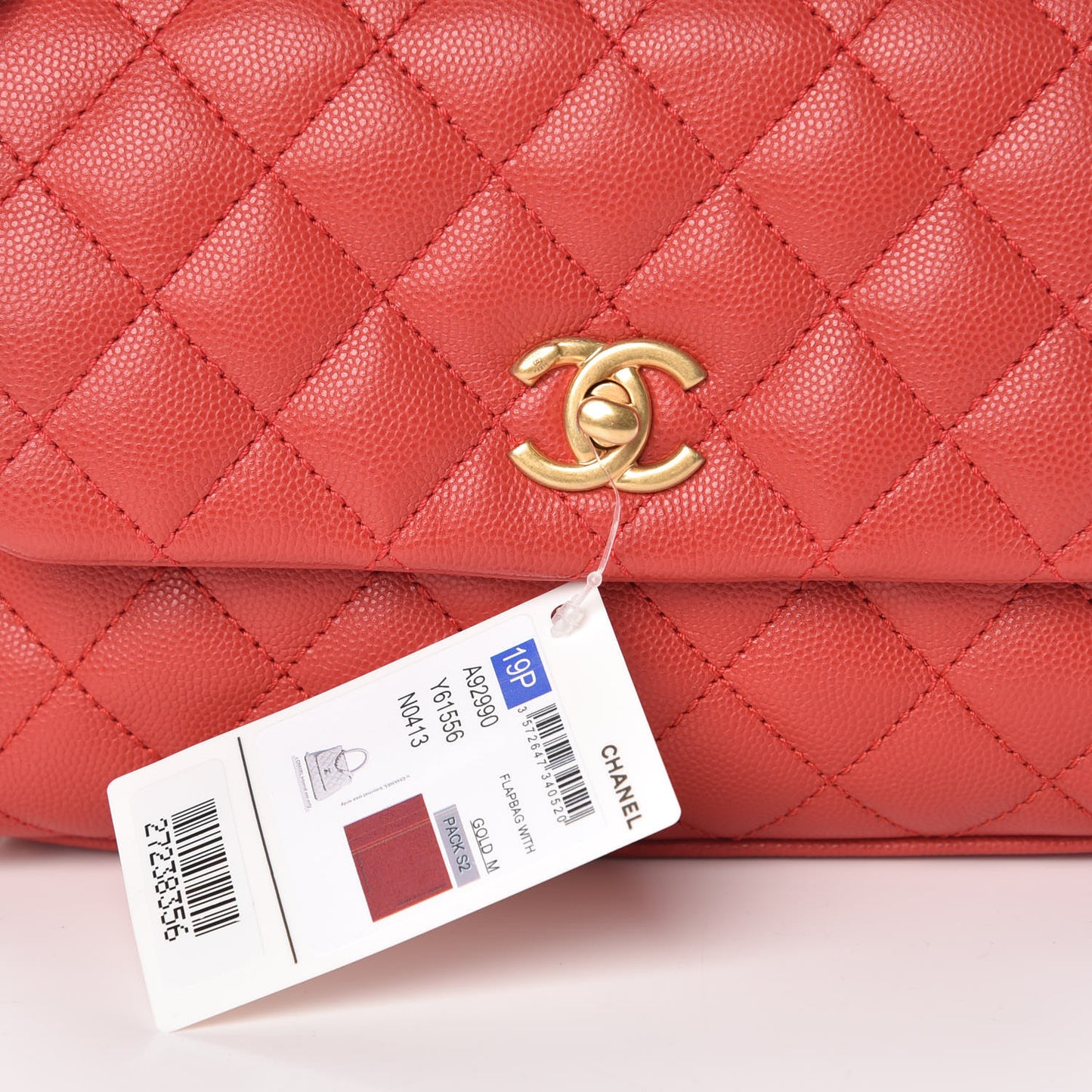 Caviar Quilted Mini Coco Handle Flap Red