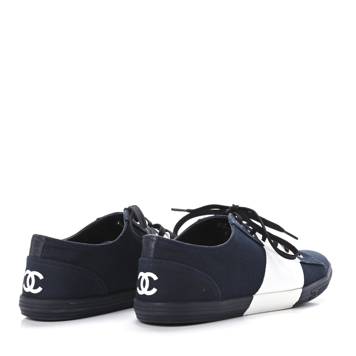 Chanel Canvas Womens Sneakers 38 Navy White 4 of 9