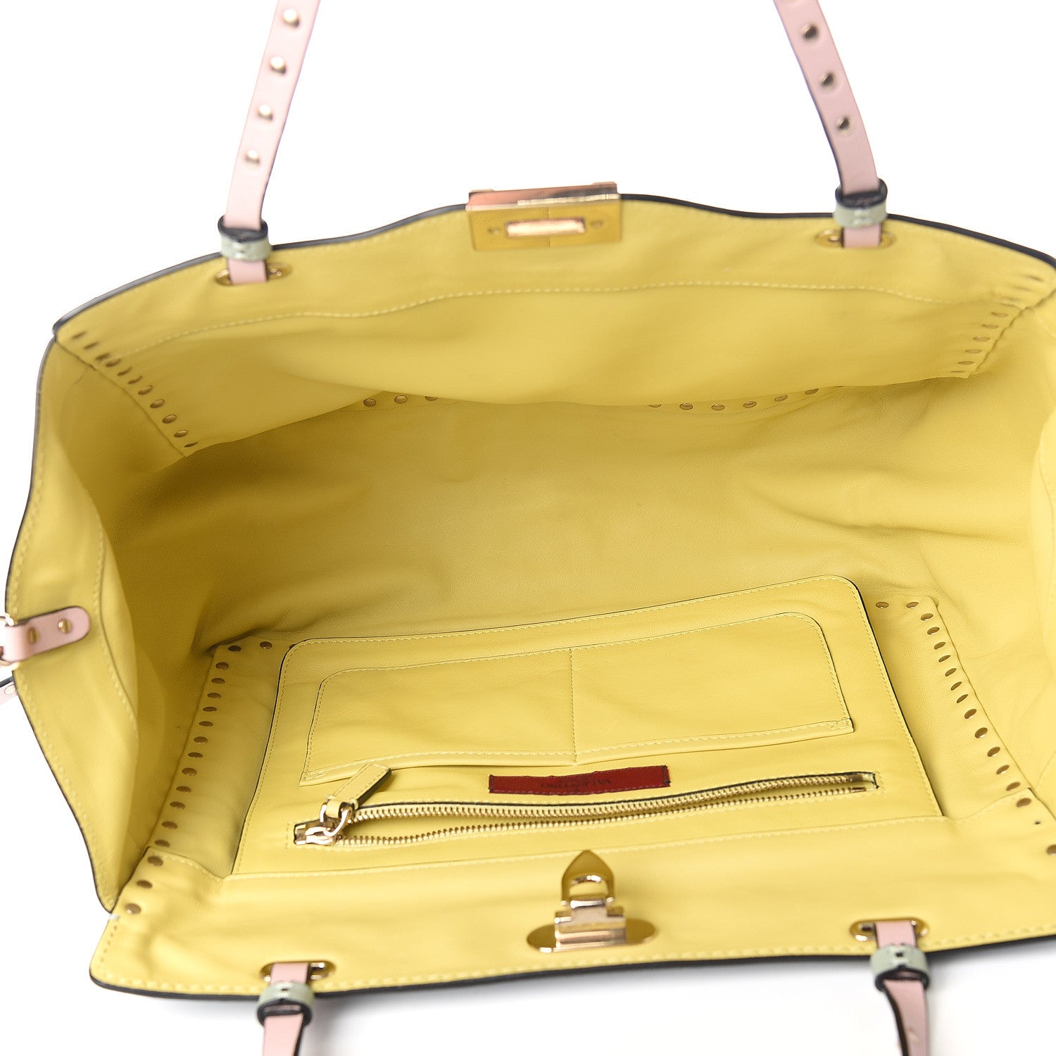 Valentino Garavani Vitello Watercolor Medium Rockstud Tote Rose Green Yellow Sky 4 of 14