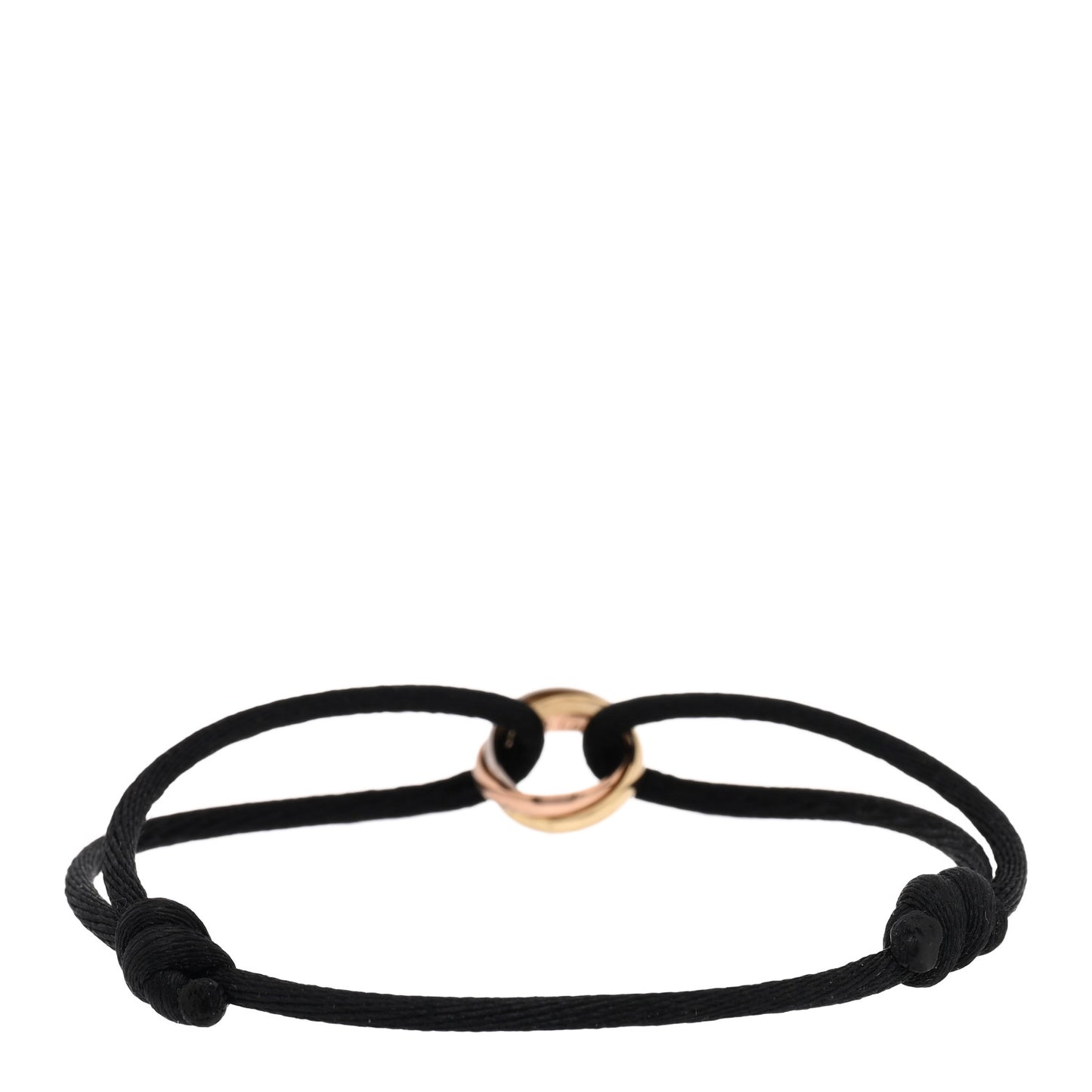 18k Pink Yellow White Gold Trinity Adjustable Cord Bracelet Black
