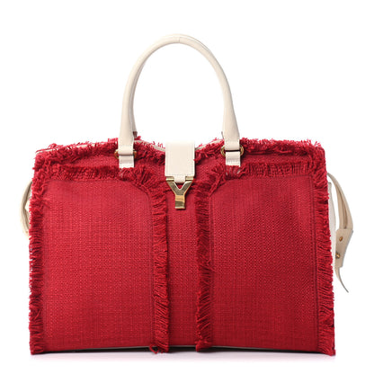 Saint Laurent Linen Sheepskin Large Cabas ChYc Tote Red 1 of 5