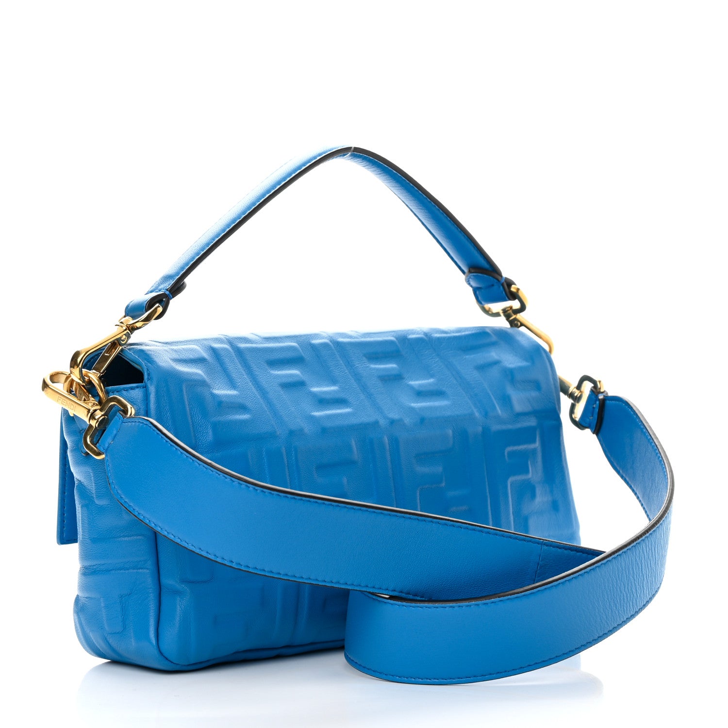 Fendi Nappa FF 1974 Embossed Baguette Blue Royal 3 of 15