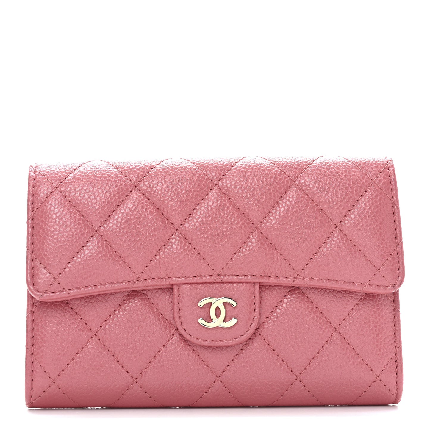 Metallic Caviar Quilted Medium Flap Wallet Pink