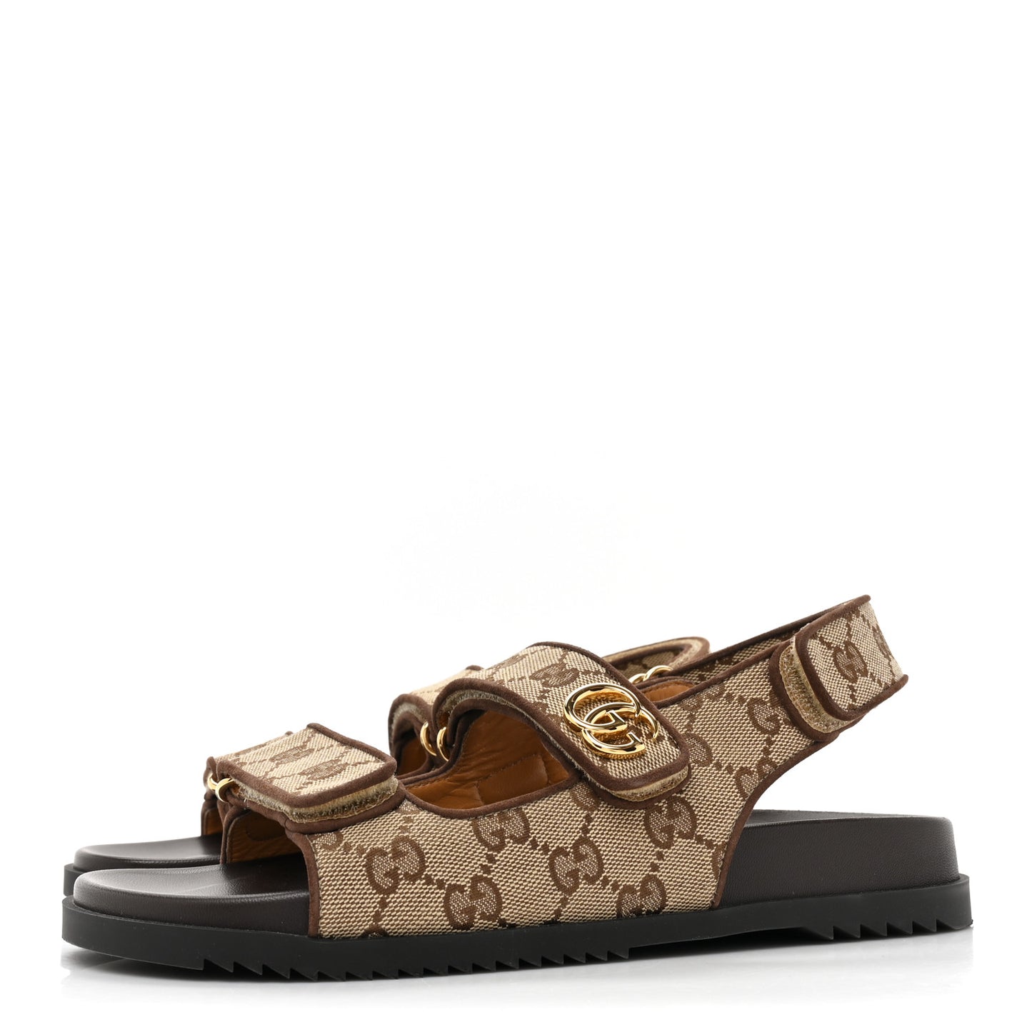 GG Monogram Lavaredo Eco Fabric Womens Slide Sandals With Straps 39 Beige Ebony Light Brown