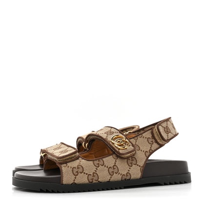Gucci GG Monogram Lavaredo Eco Fabric Womens Slide Sandals With Straps 39 Beige Ebony Light Brown 3 of 11