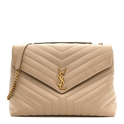 Saint Laurent Calfskin Matelasse Large Loulou Monogram Chain Satchel Dark Beige 2 of 23