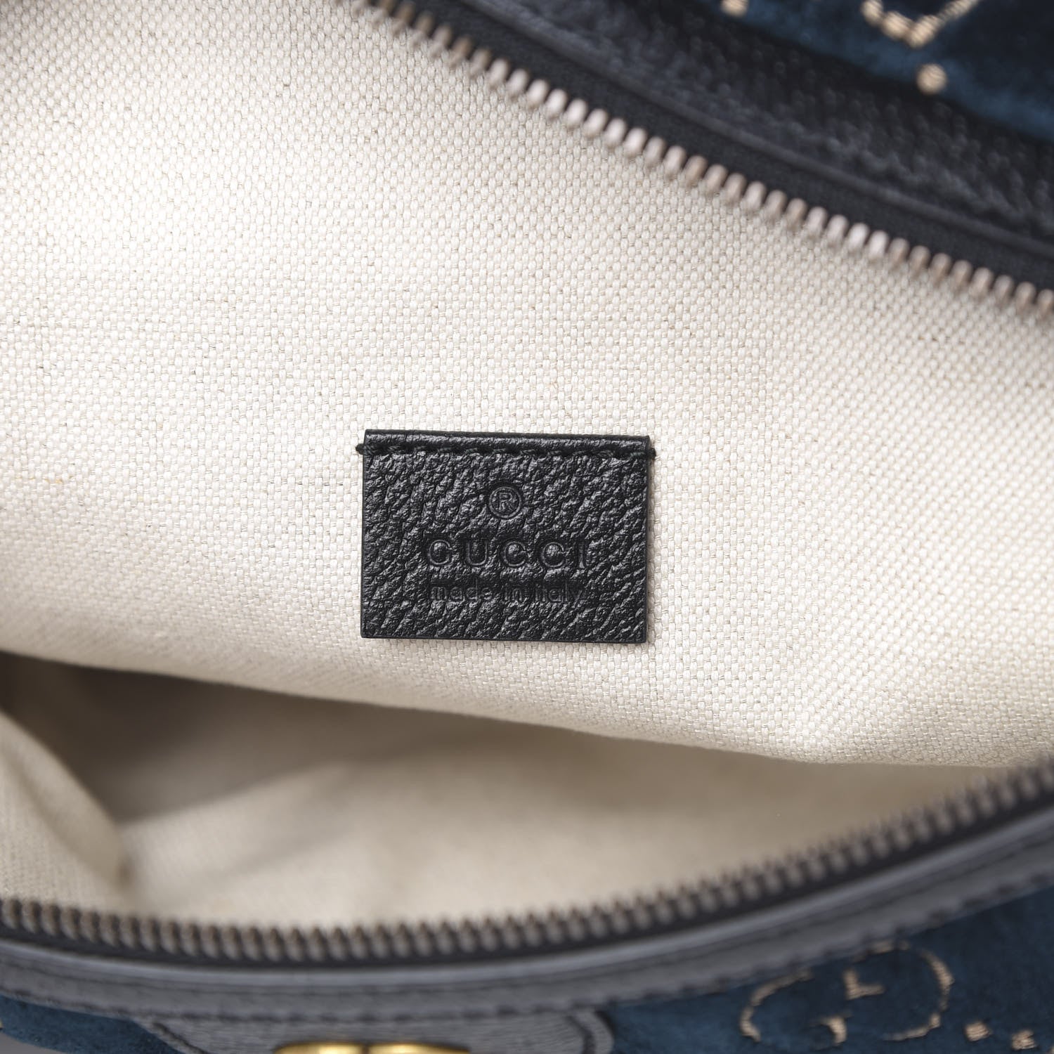 Gucci Velvet GG Monogram Web Belt Bag Blue Beige 6 of 10