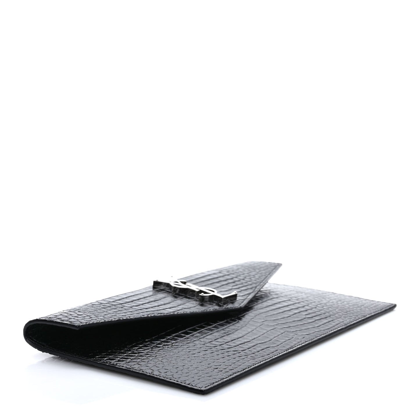 Calfskin Crocodile Embossed Uptown Monogram Clutch Black