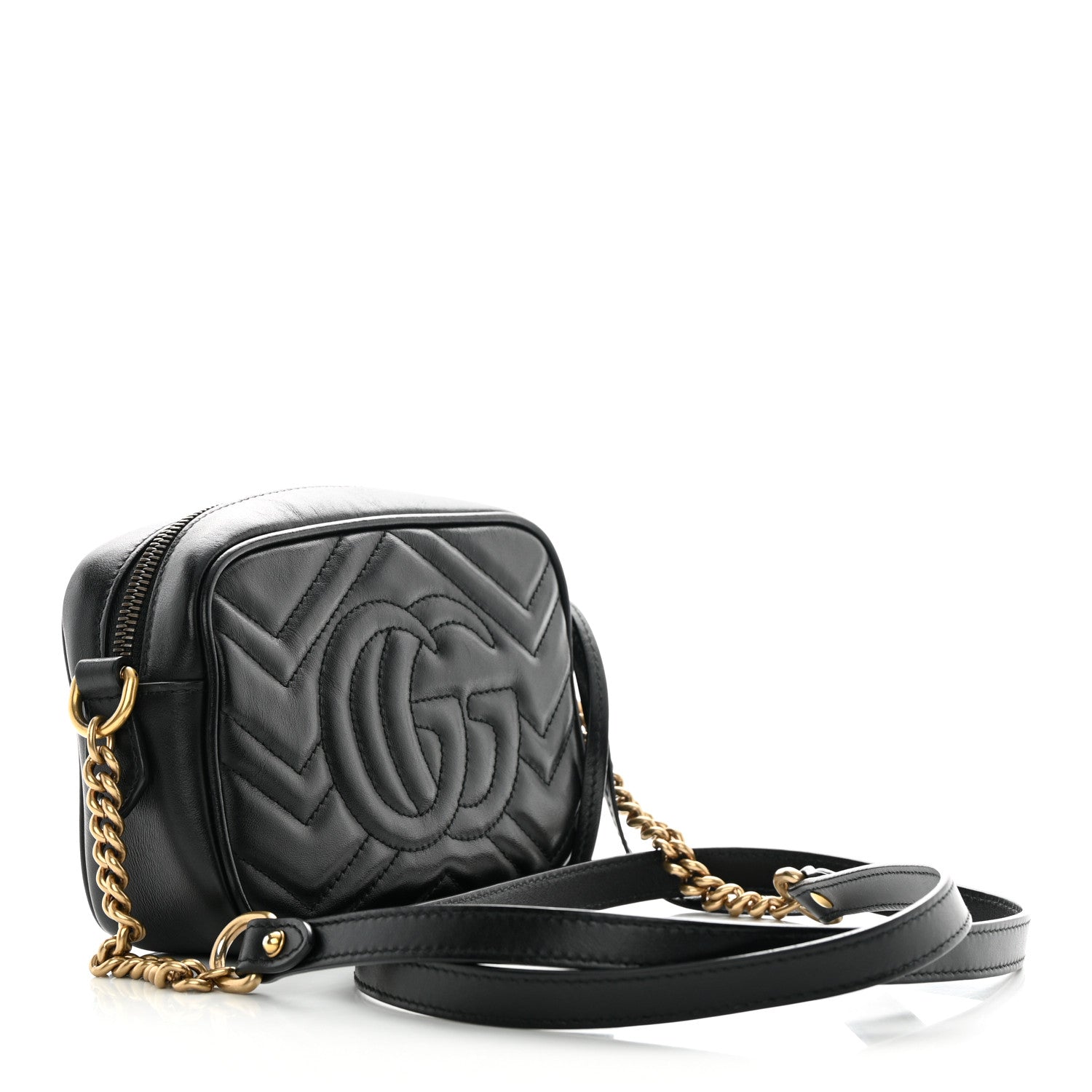 Gucci Calfskin Matelasse Mini GG Marmont Chain Shoulder Bag Black 3 of 13
