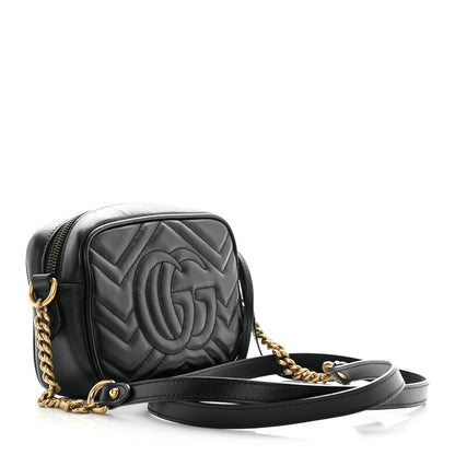 Gucci Calfskin Matelasse Mini GG Marmont Chain Shoulder Bag Black 3 of 13