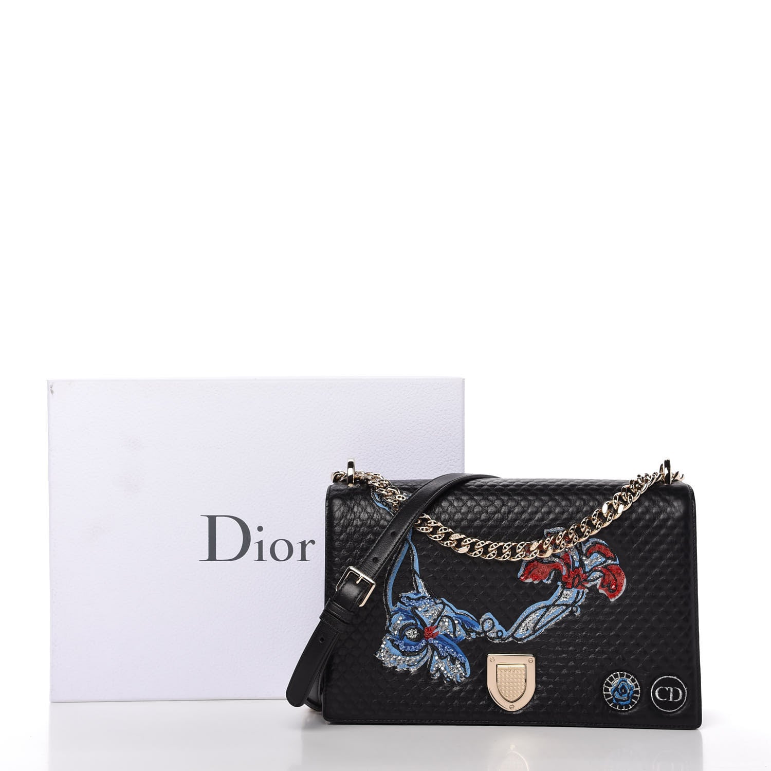 Christian Dior Lambskin Quilted Embroidered Large Diorama Flap Bag Black 10 of 10