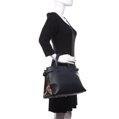 Burberry Grainy Calfskin House Check Medium Banner Tote Ink Blue 3 of 20