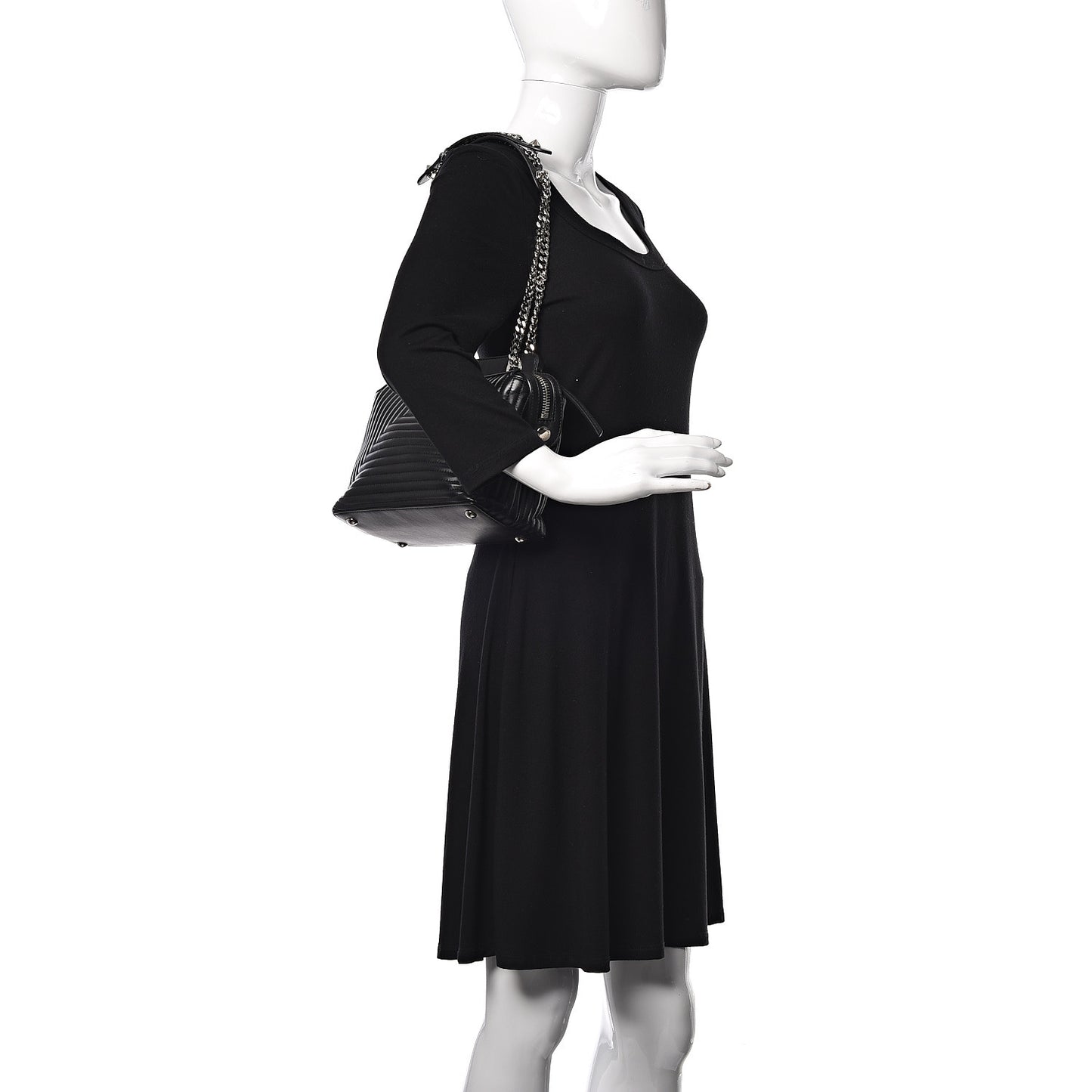 Shiny Nappa Trapuntata Chain Small DotCom Click Chain Satchel Black