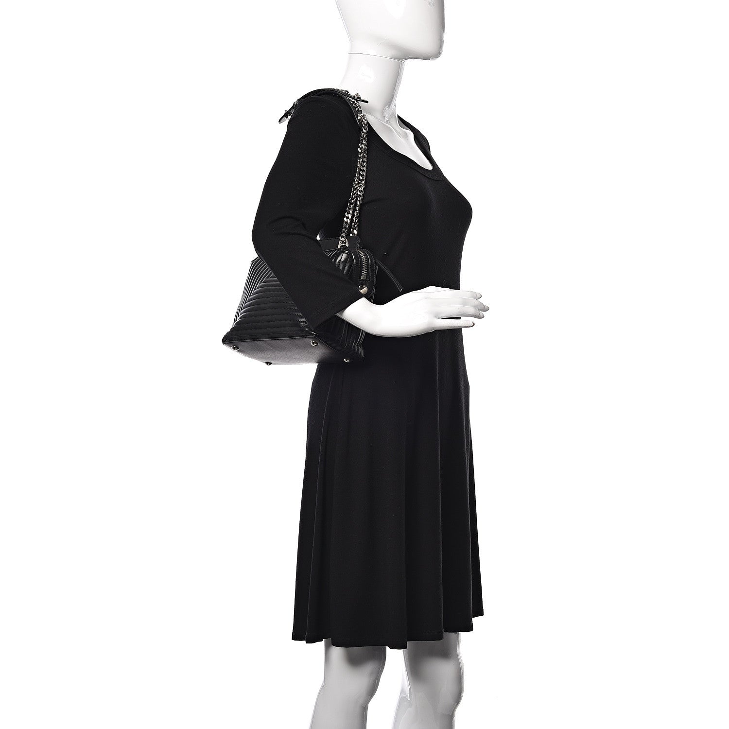 Fendi Shiny Nappa Trapuntata Chain Small DotCom Click Chain Satchel Black 2 of 14