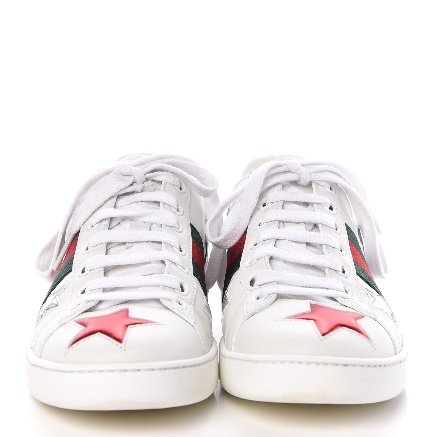 Gucci Calfskin Ayers Web Star Embroidered Womens Ace Sneakers 35.5 White Multi 2 of 8