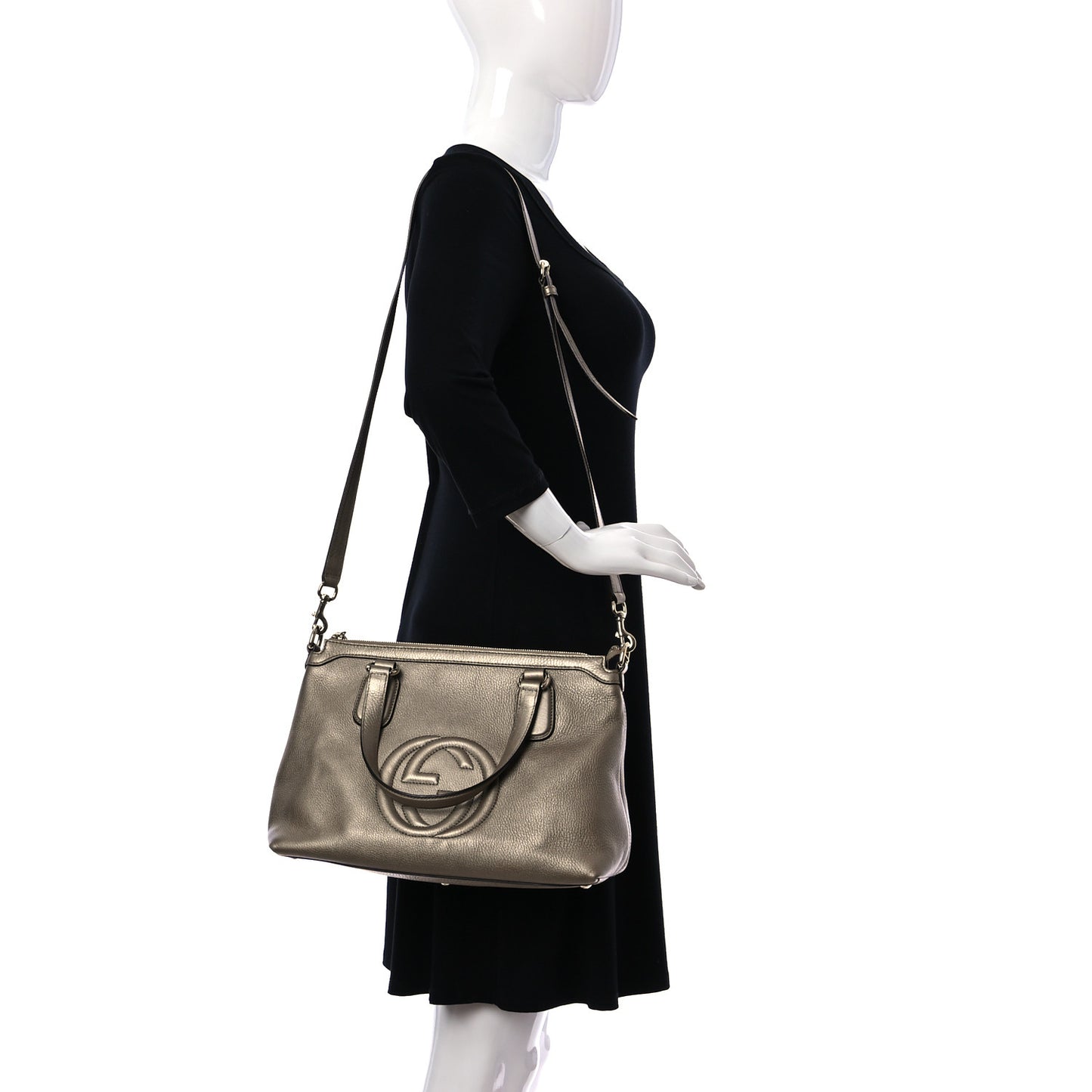 Metallic Cellarius Calfskin Small Soho Top Handle Satchel Golden Beige