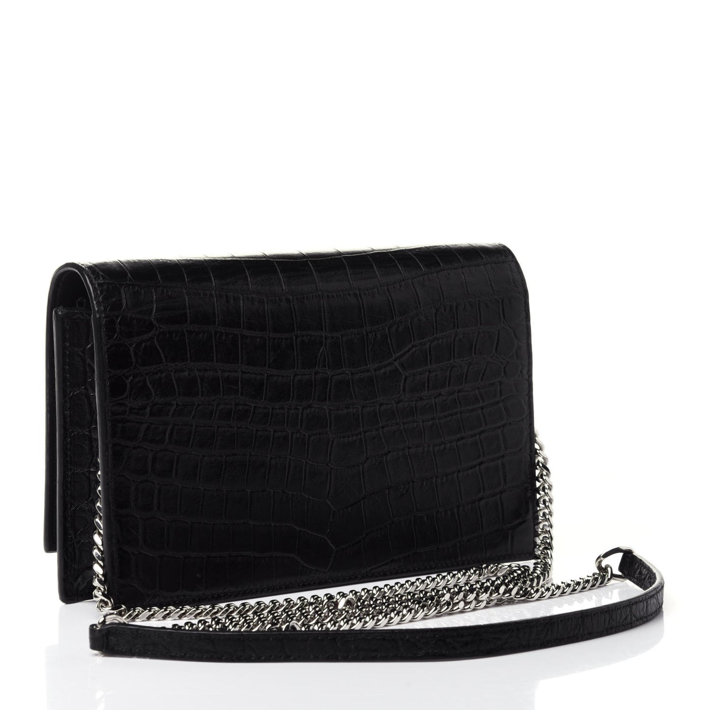 Calfskin Crocodile Embossed Kate Monogram Tassel Chain Wallet Black