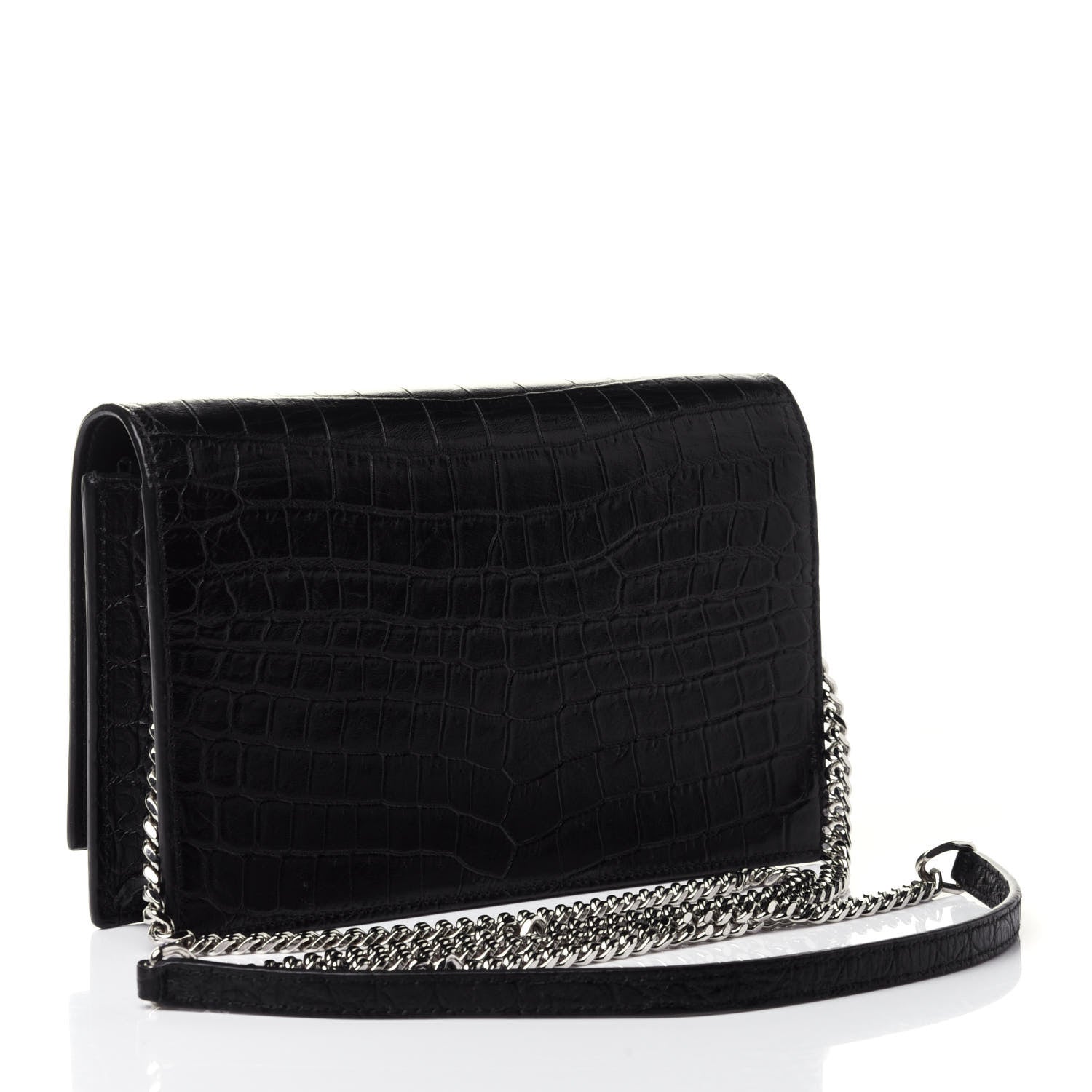 Saint Laurent Calfskin Crocodile Embossed Kate Monogram Tassel Chain Wallet Black 2 of 4