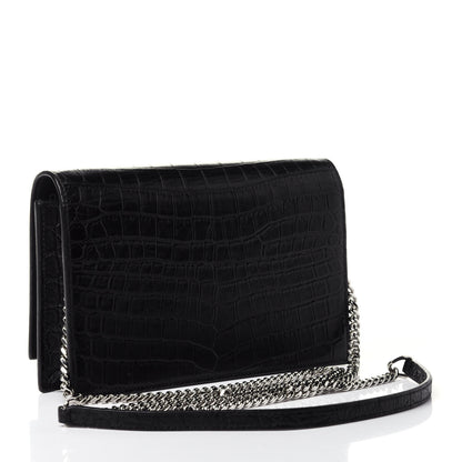 Saint Laurent Calfskin Crocodile Embossed Kate Monogram Tassel Chain Wallet Black 2 of 4