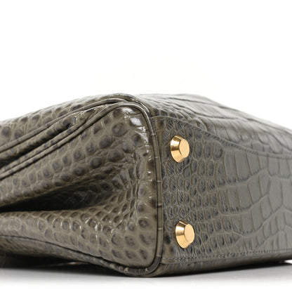 Balenciaga Shiny Calfskin Crocodile Embossed Small Rodeo Top Handle Handbag Army Green 8 of 9