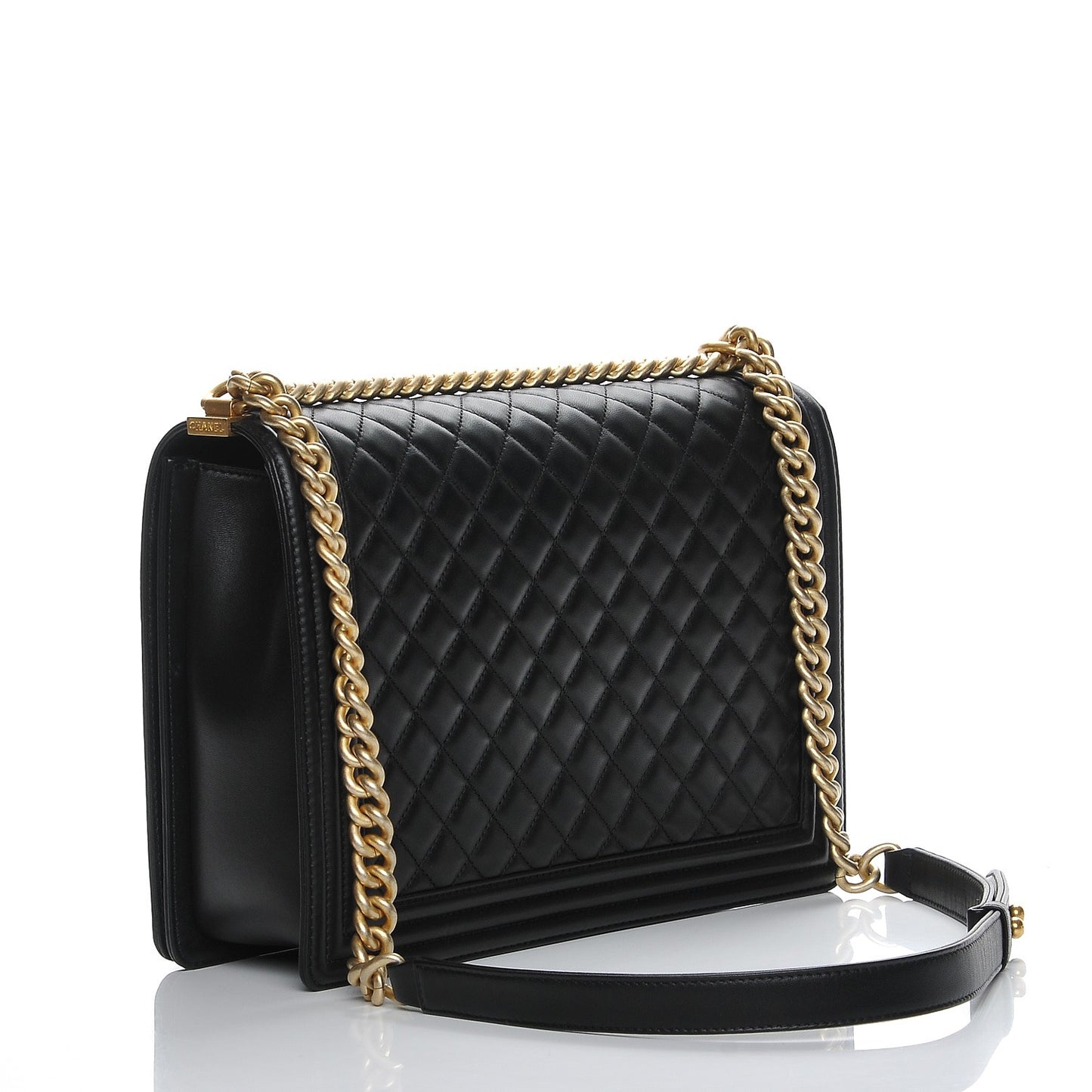 Lambskin Quilted Large Boy Flap Black