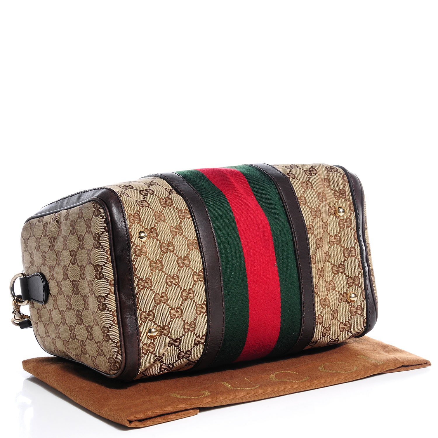 Gucci Monogram Selleria Calfskin Vintage Web Medium Boston Beige Ebony Cocoa 4 of 14