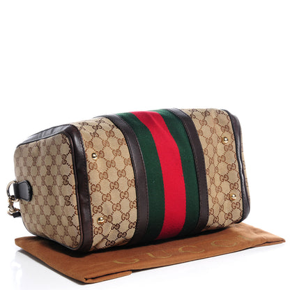 Gucci Monogram Selleria Calfskin Vintage Web Medium Boston Beige Ebony Cocoa 4 of 14
