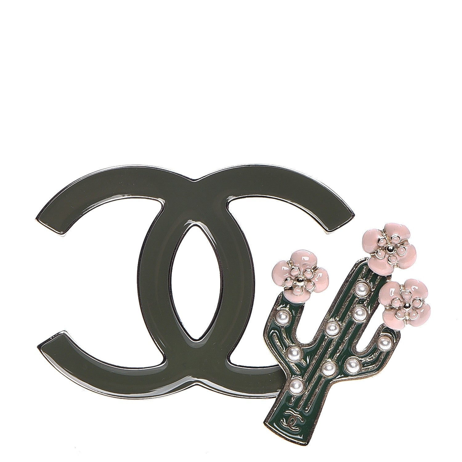 Chanel Enamel Cactus CC Brooch Green Gold 1 of 6