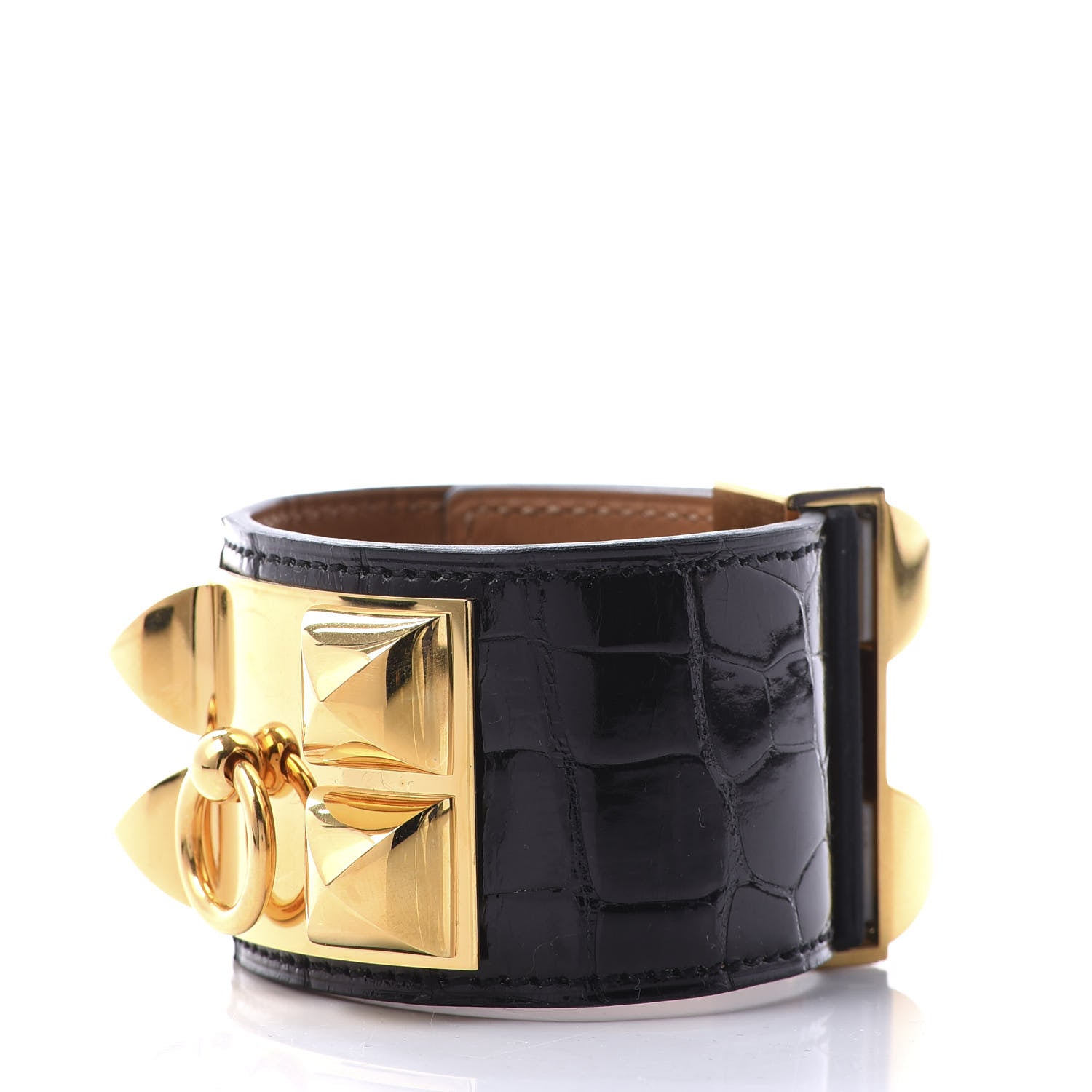 Hermes Shiny Alligator Collier de Chien CDC Bracelet T2 Black 2 of 7