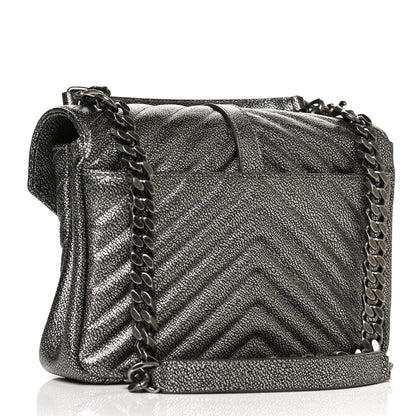Saint Laurent Metallic Grain De Poudre Matelasse Chevron Monogram Medium College Bag Gunmetal 3 of 12