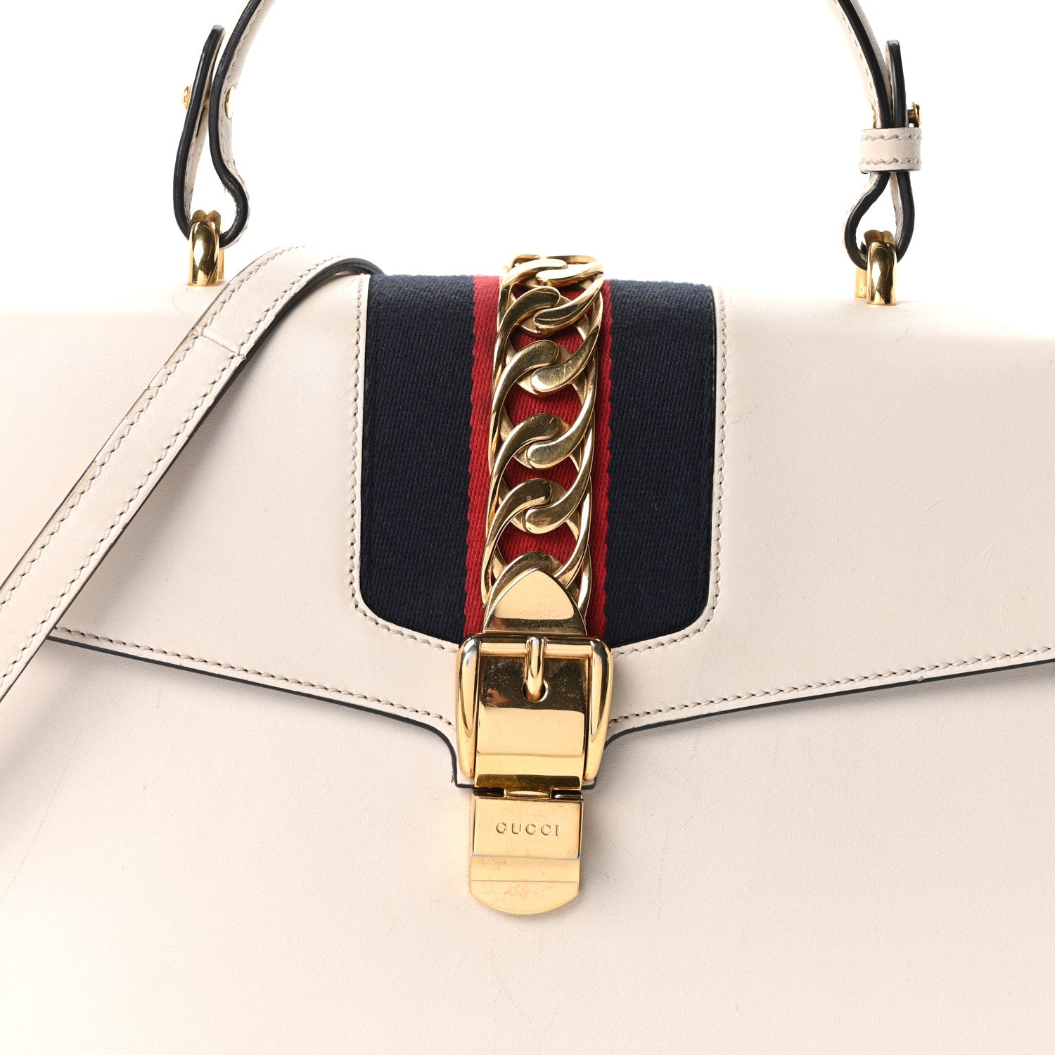 Gucci Calfskin Web Medium Sylvie Top Handle Bag White 8 of 10