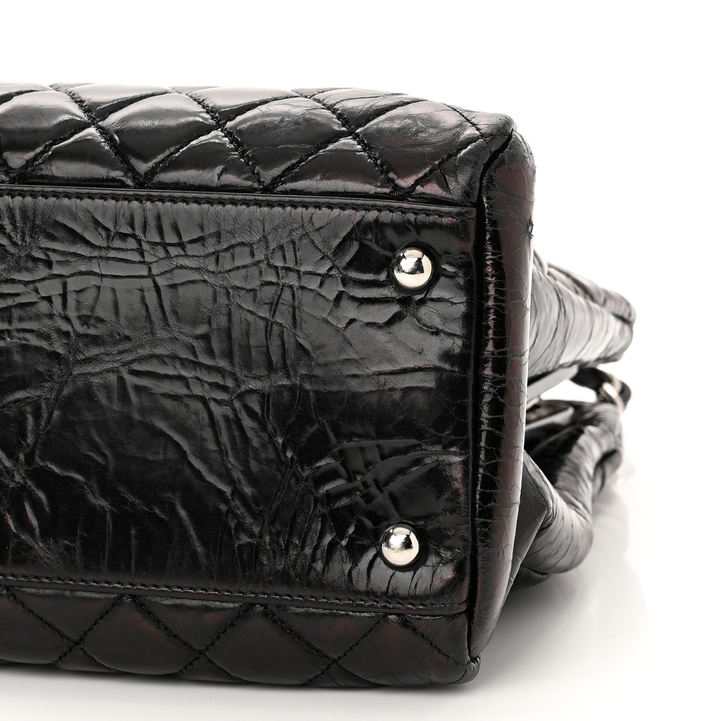 Glazed Calfskin Quilted Large Just Mademoiselle Bowling Bag Black