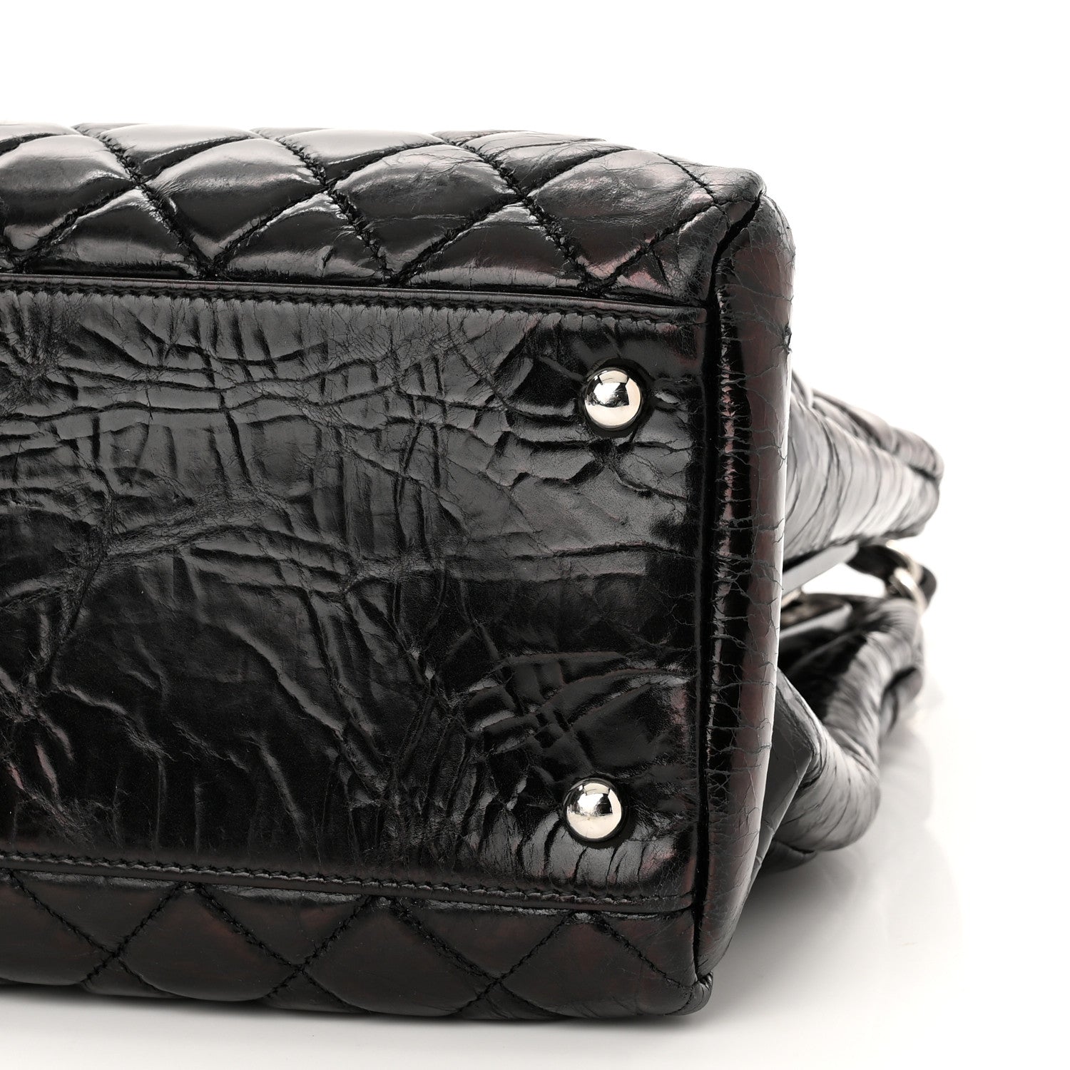 Chanel Glazed Calfskin Quilted Large Just Mademoiselle Bowling Bag Black 10 of 11