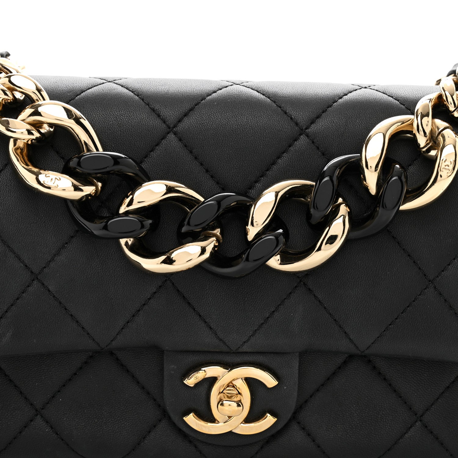 Chanel Lambskin Quilted Resin Bi-Color Chain Flap Bag Black 3 of 9