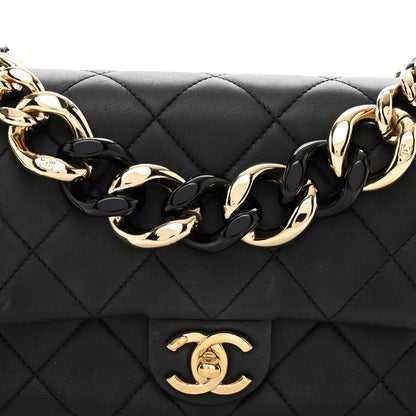Chanel Lambskin Quilted Resin Bi-Color Chain Flap Bag Black 3 of 9