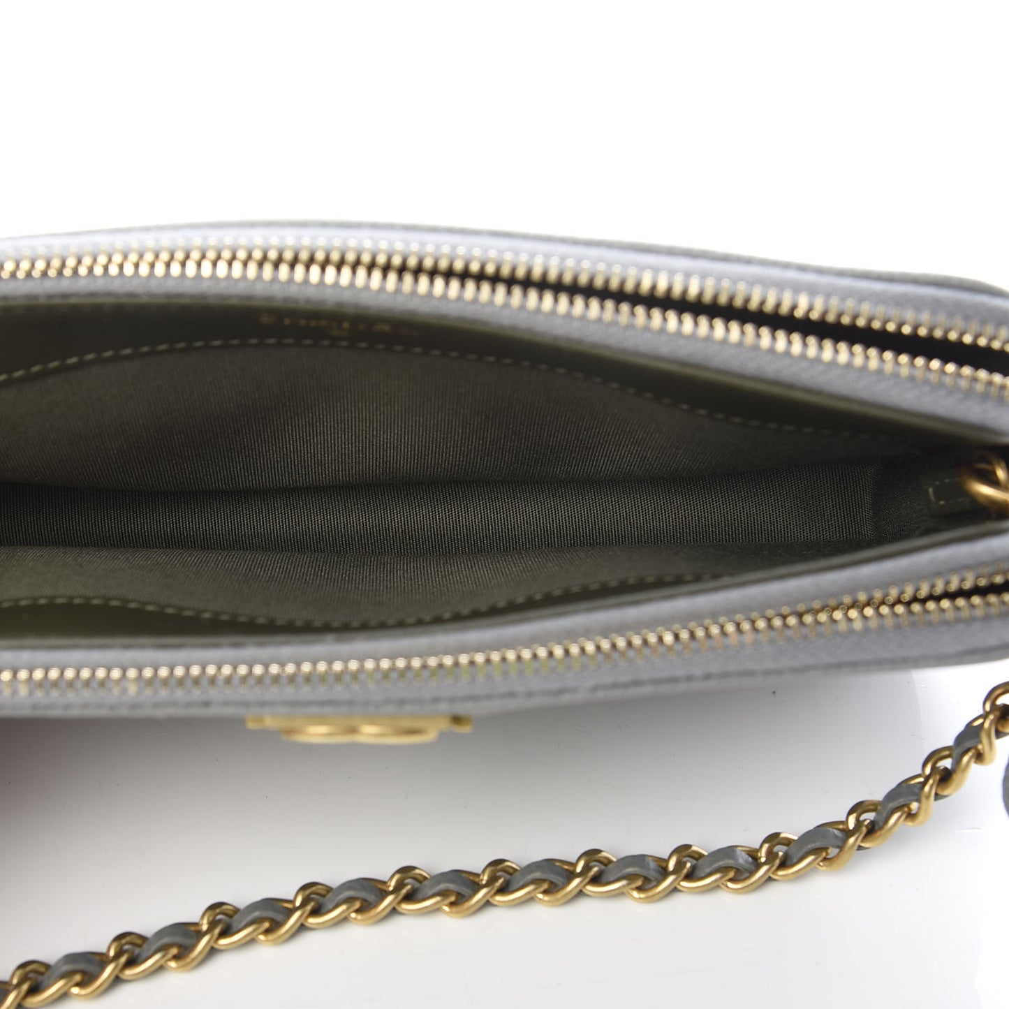 Caviar Quilted Small Boy Clutch With Chain Grey