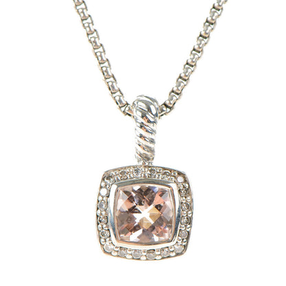 David Yurman Sterling Silver Diamond Morganite 7mm Petite Albion Pendant Necklace 3 of 5